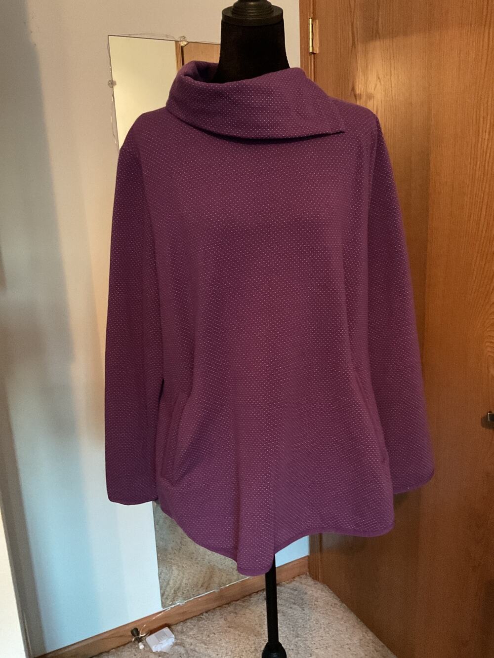 T by Talbots Purple Polka Dot Split Asymmetrical Cowl Neck Pullover XL